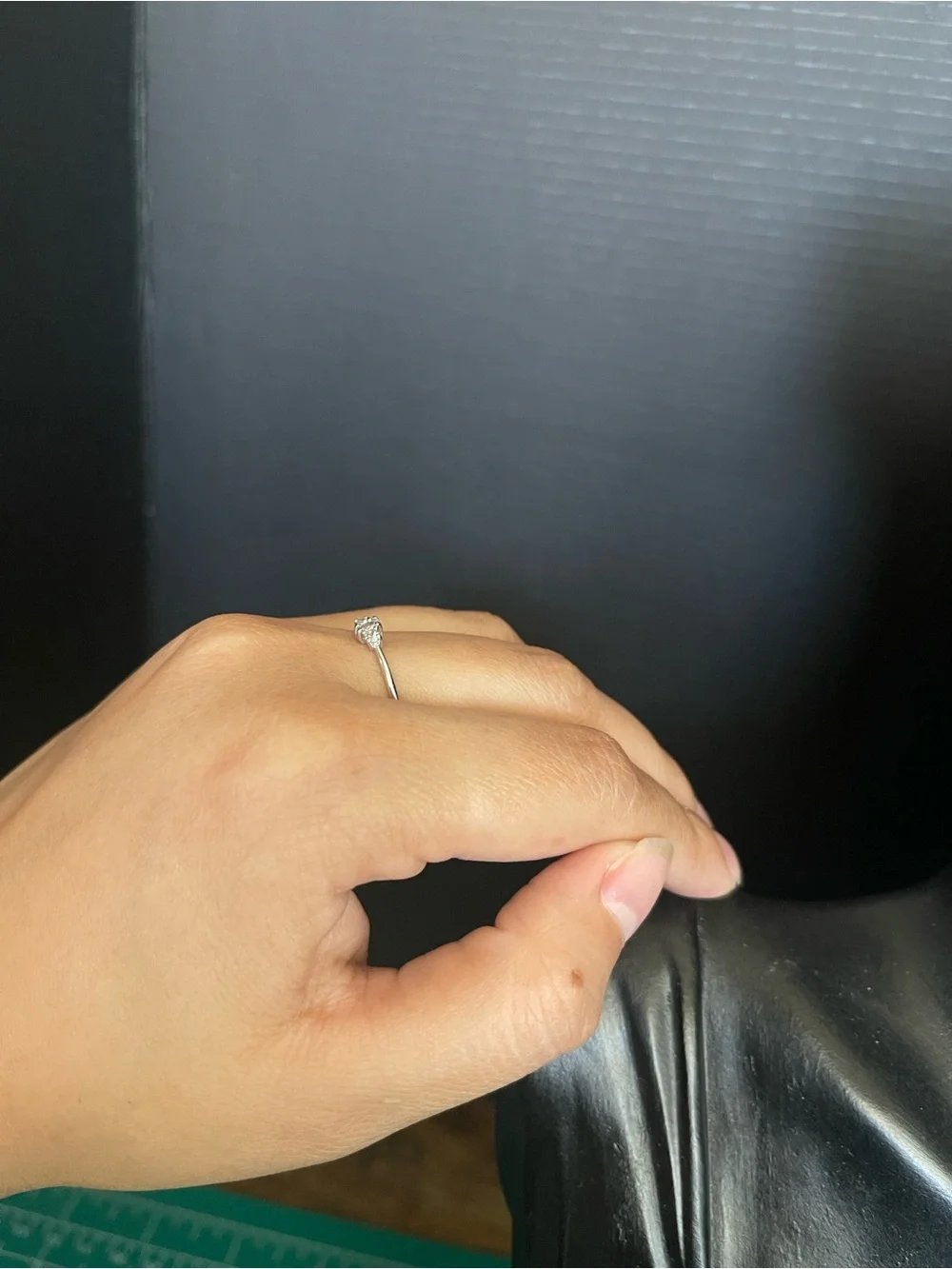 Silver tone dainty stackable oval cut rectangle cut ring